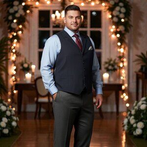 Men's Herringbone Tweed Navy Vest Sophisticated Groomsman Formal